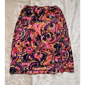 Vintage Hollywood Vasserette Skirt Slip Sz S Paisley Pink Blue Pattern Floral